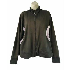 LUCY Sz Large Chocolate Brown Pink Zip Up Nylon Spandex Athletic Jacket